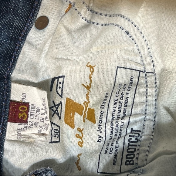 7 For All Mankind Wide Leg Flare Bootcut Jeans Low-Rise Distressed Dark Denim - Picture 7 of 8